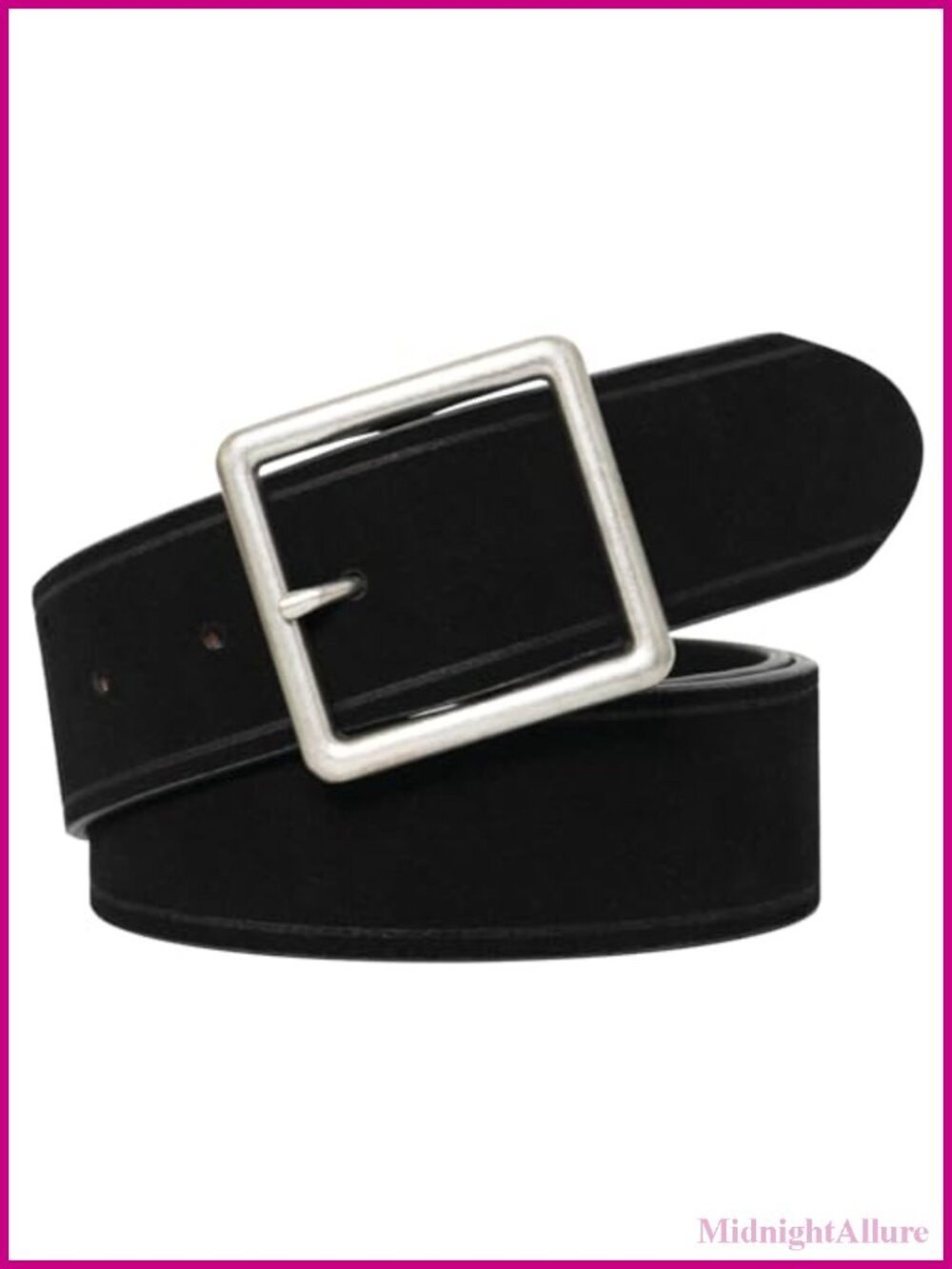 Wide Suede Leather Belt Western Square Retro Needle Buckle 7 Pinholes